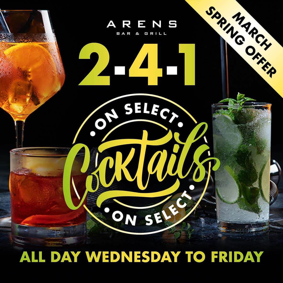 2 for 1 Cocktails at Arenss March